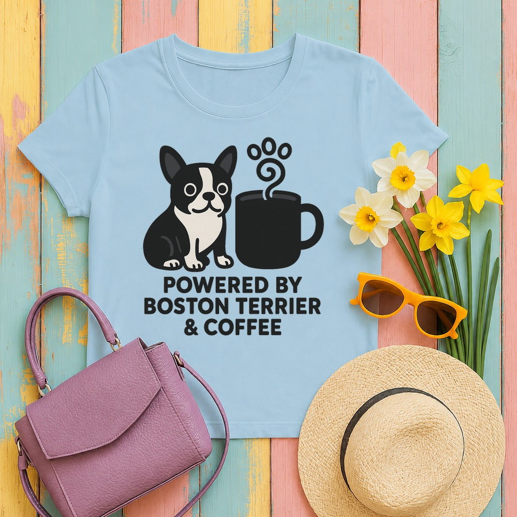 Boston Terrier & Coffee Mojo T-Shirt in Light Blue