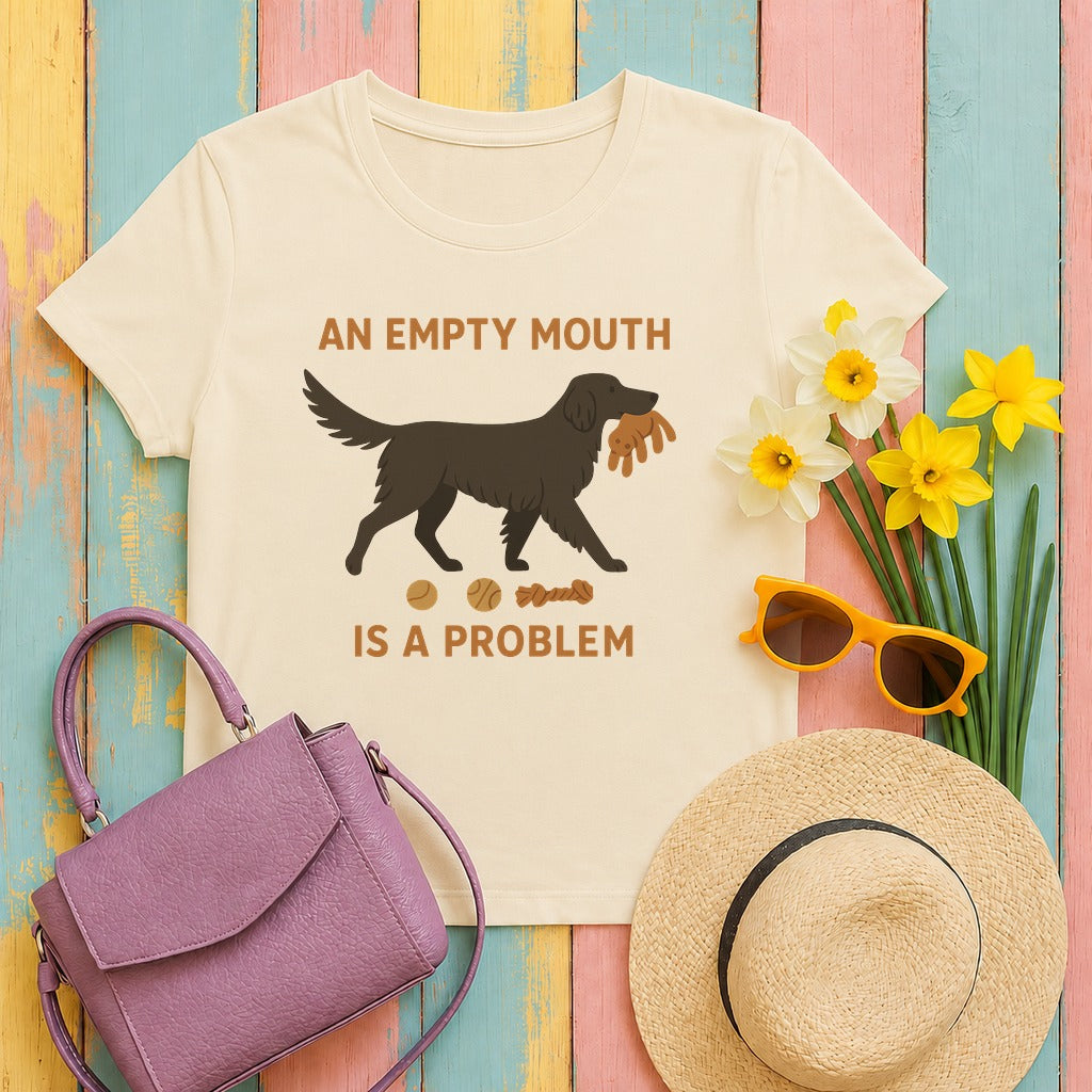 flat-coated retriever empty-mouth-is-a-problem tee flat lay hero