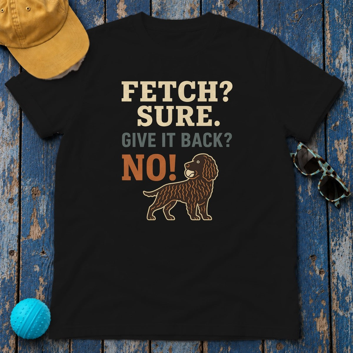 American Water Spaniel Fetch Sure Give It Back No Tee in Black