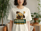 Cream t-shirt with pug graphic and text "PROCESSING... PLEASE WAIT".