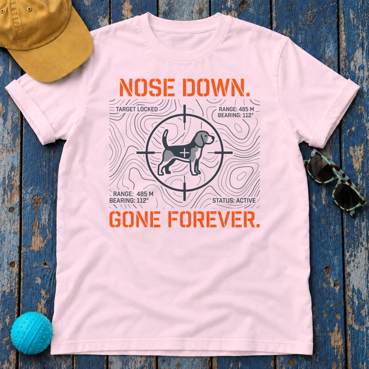 Nose Down. Tactical Beagle T-Shirt in Light Pink