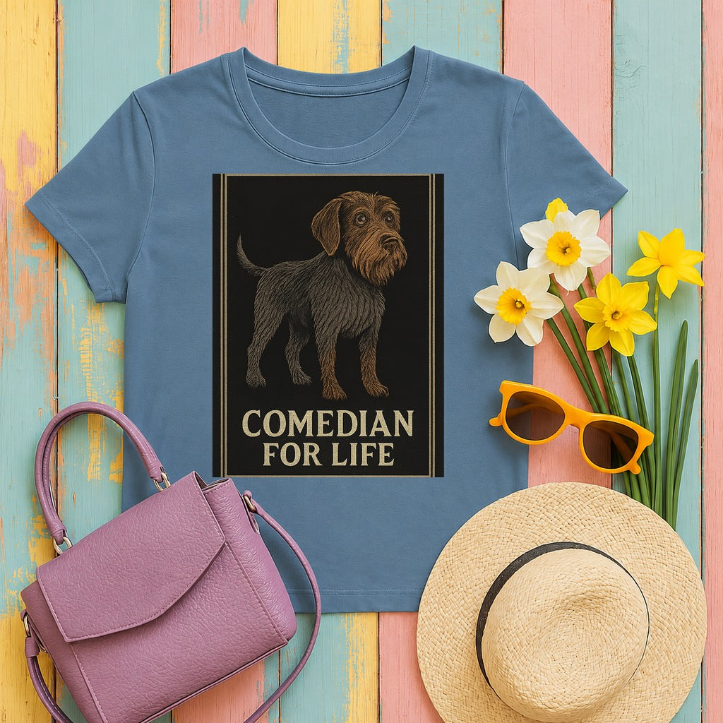 Wirehaired Pointing Griffon Comedian for Life T-shirt in Steel Blue