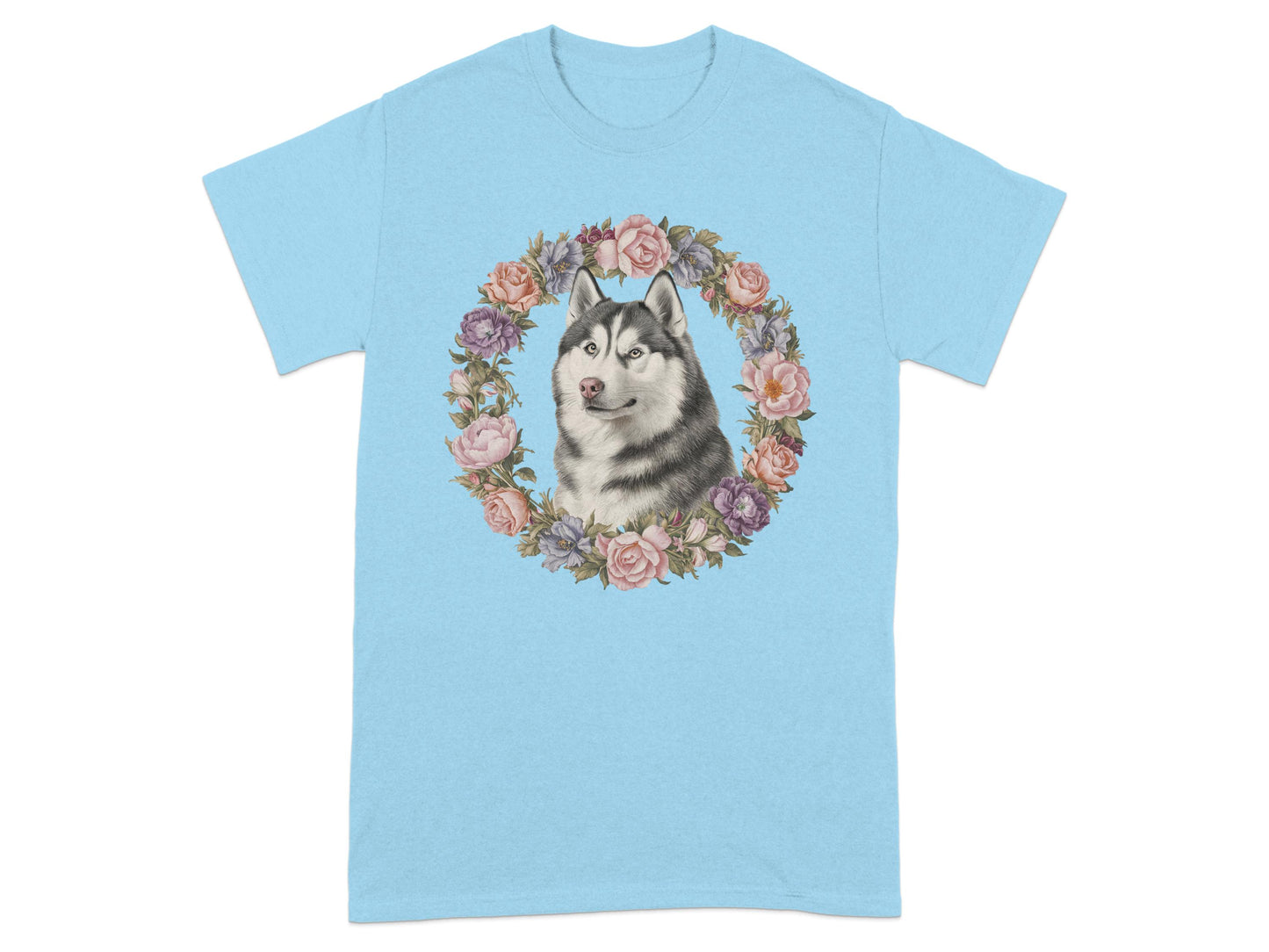 Majestic Husky Surrounded by Flowers T-Shirt product type
