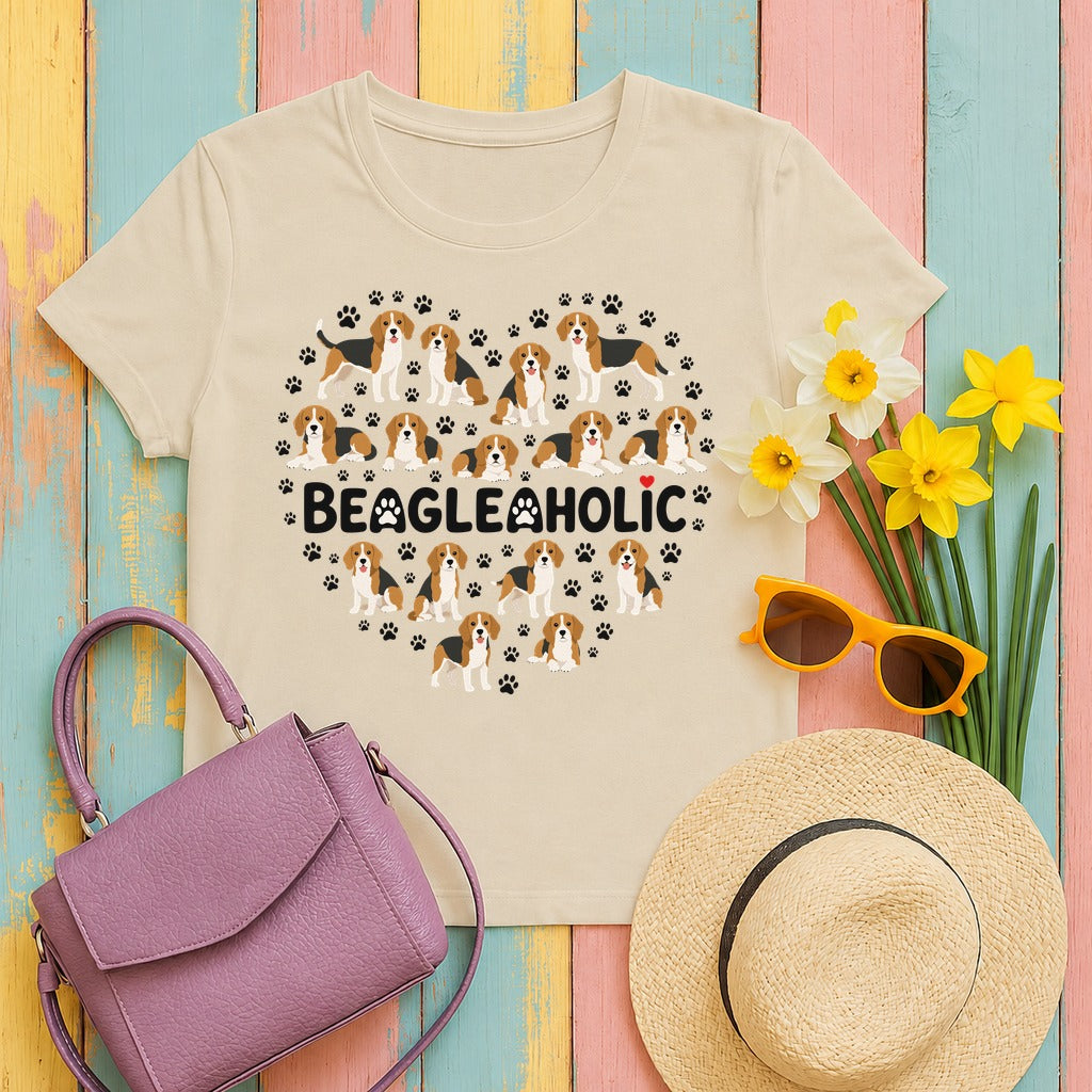Beagleaholic Affinity Heart T-Shirt in Sand