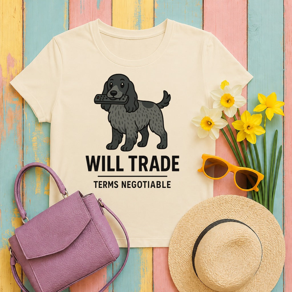 english cocker spaniel trade-offer tee flat lay hero