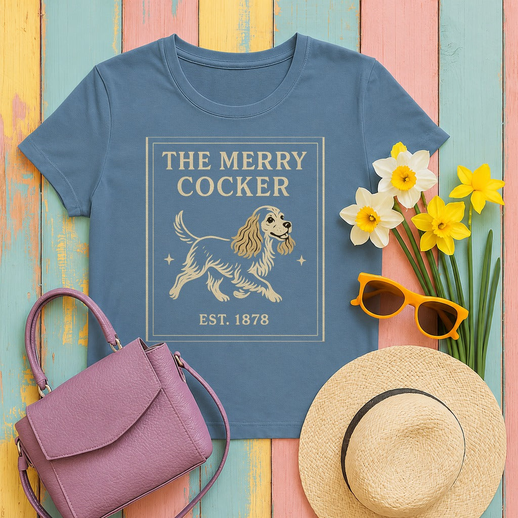 The Merry Cocker Tee in Steel Blue