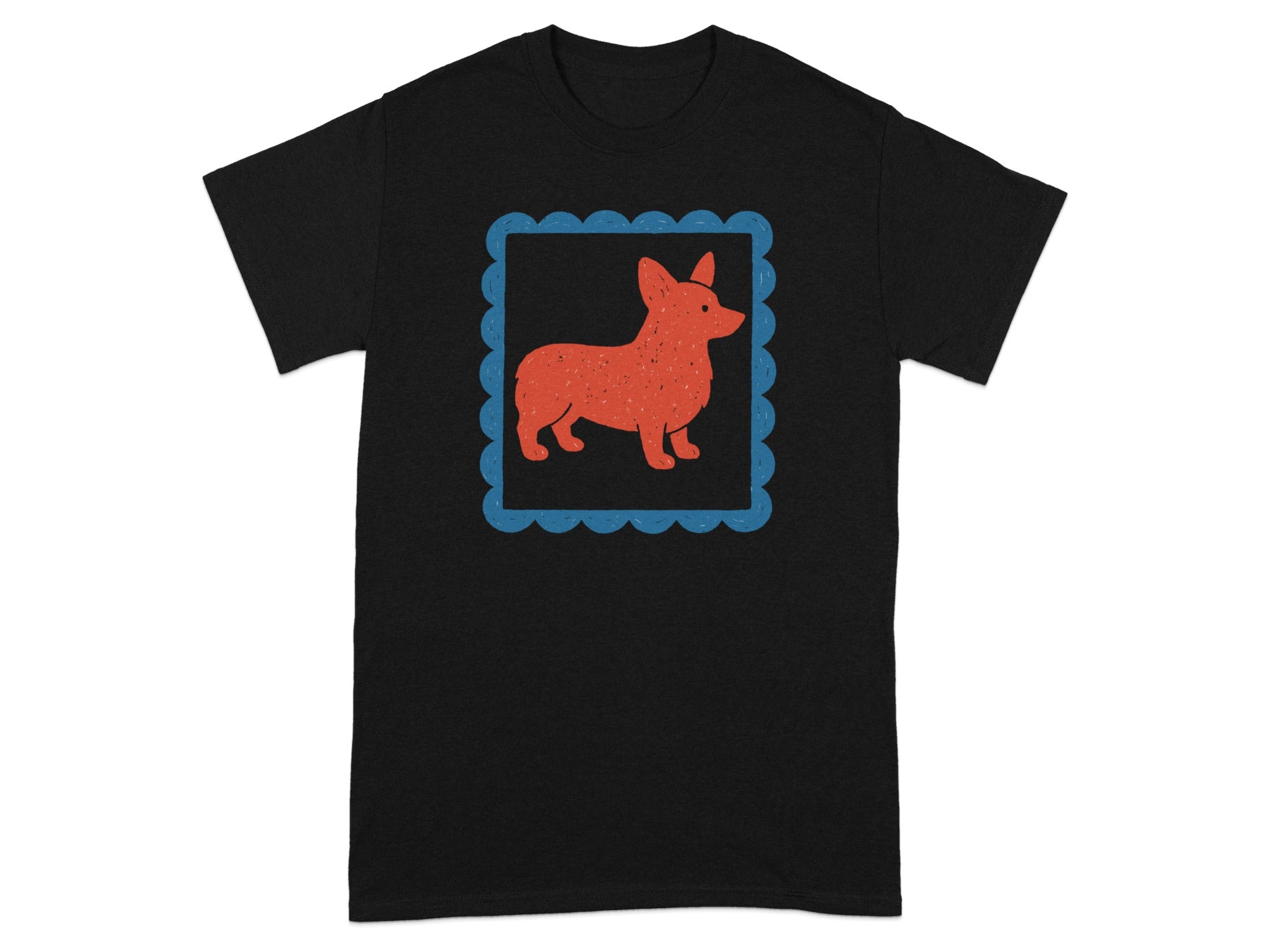 Cute Corgi Graphic Tee with Blue Frame Design