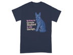 Navy t-shirt with German Shepherd graphic and text "Walking my German Shepherd is my therapy."