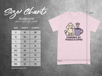 Gildan 5000 size chart for 'Powered by Poodle & Coffee' t-shirt.
