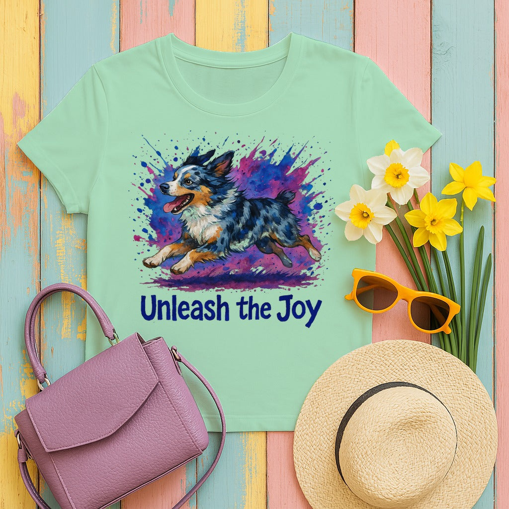 Vibrant Splash Australian Shepherd T-Shirt in Mint Green
