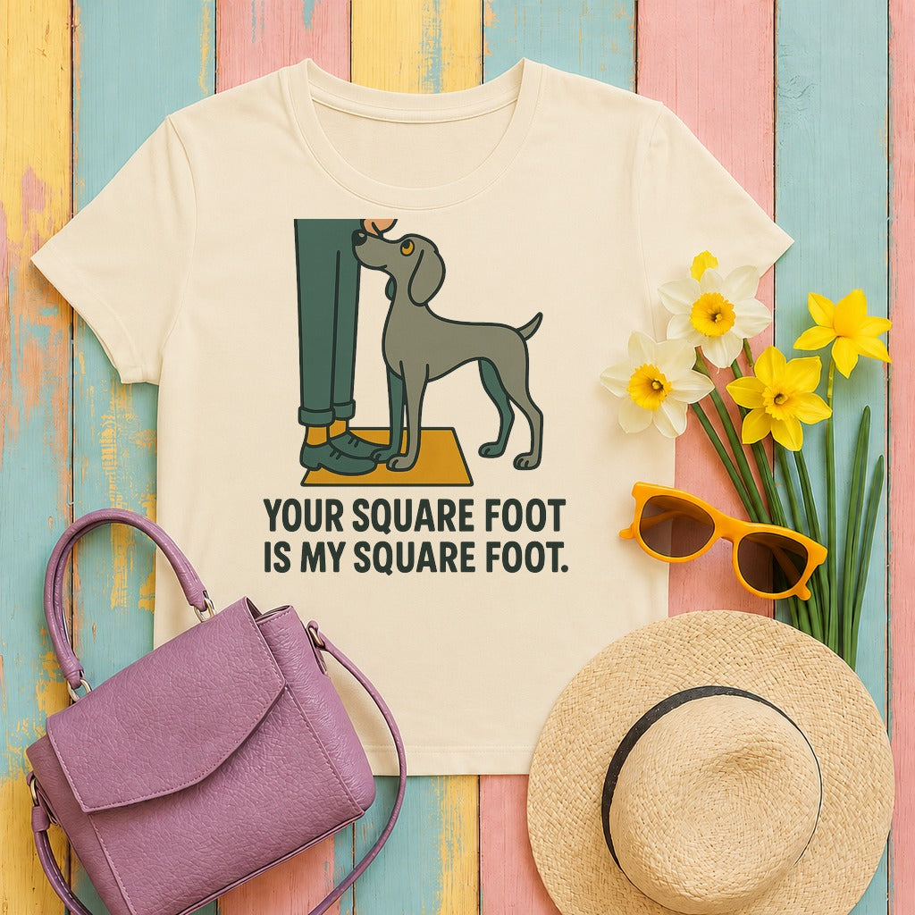 weimaraner same-square-foot tee flat lay hero