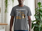 Gray t-shirt with text and beagle graphic about why beagles are great.