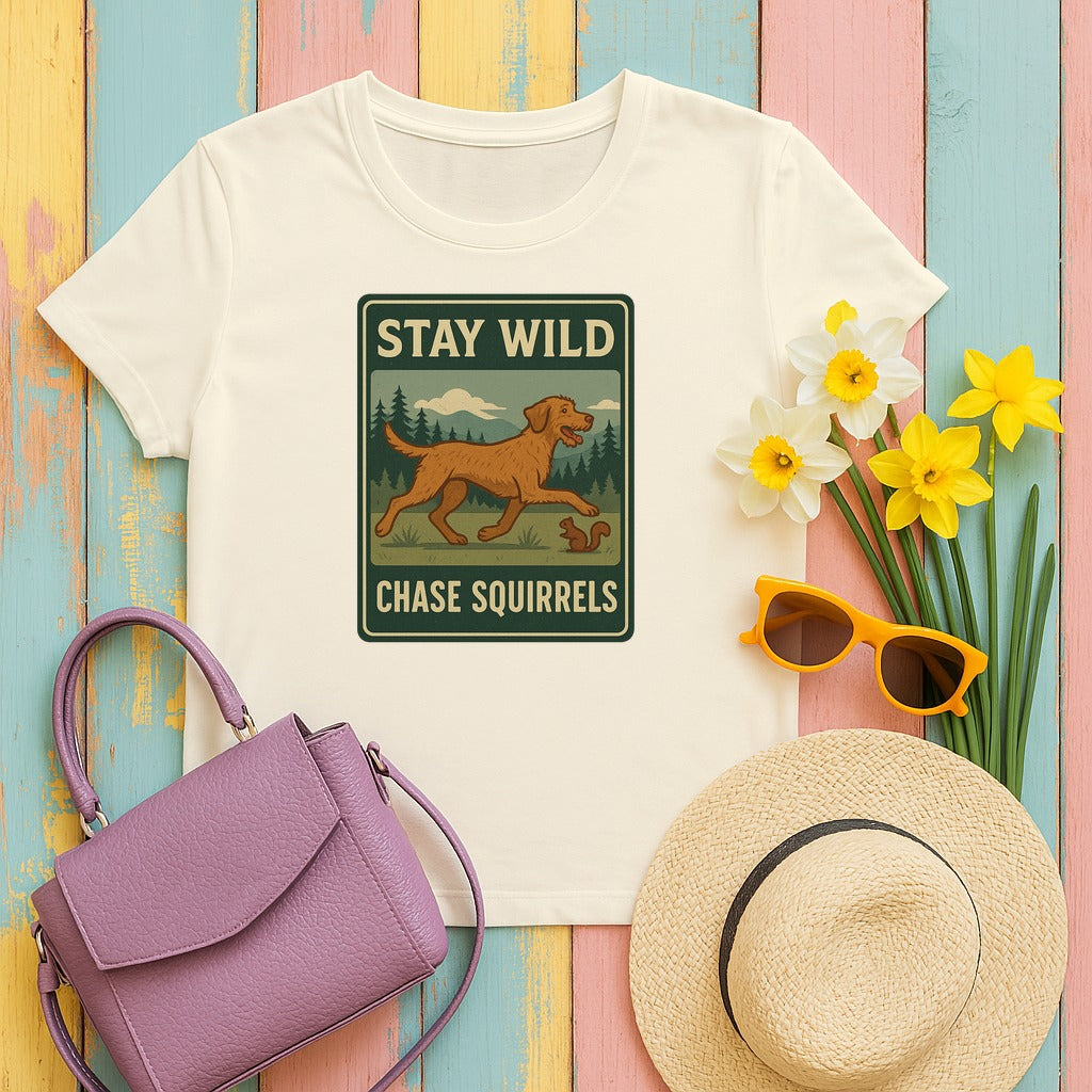 Wirehaired Vizsla Stay Wild Chase Squirrels Tee in Natural