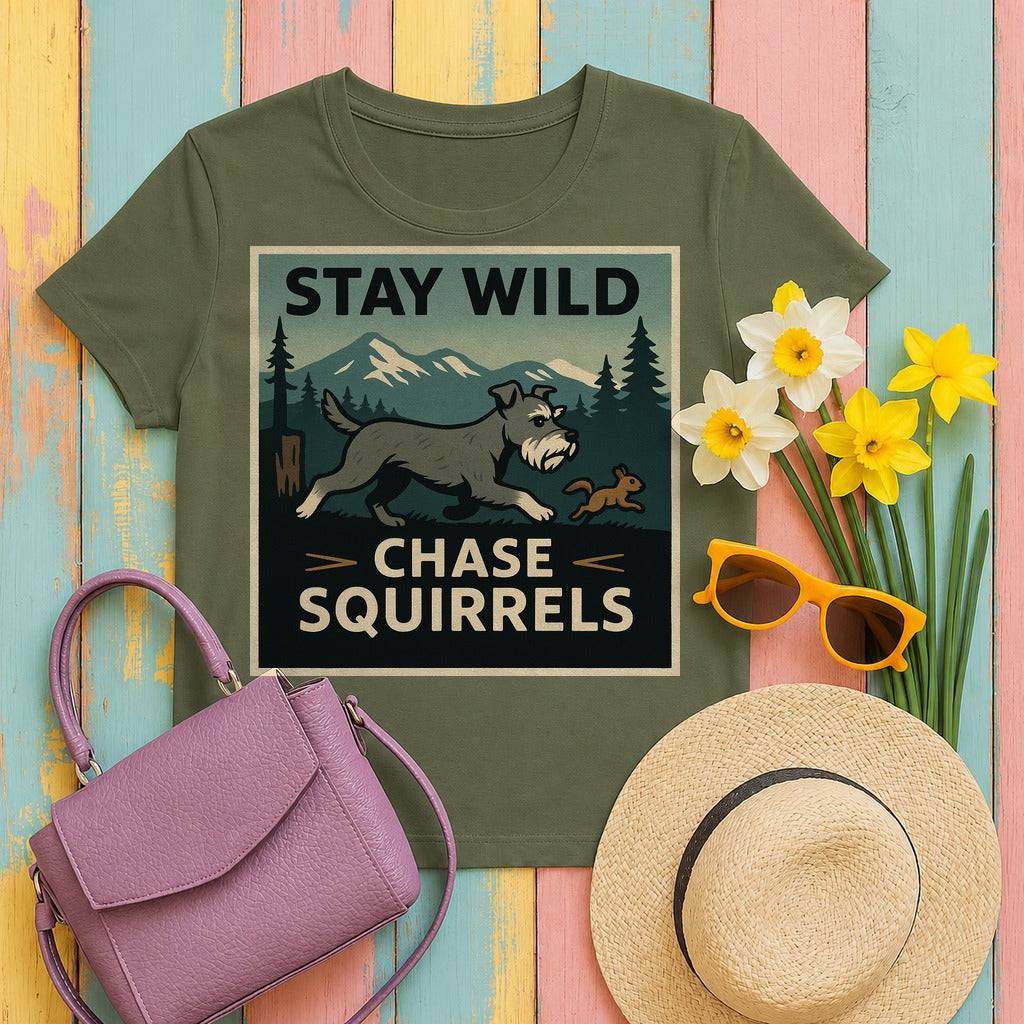 Stay Wild Schnauzer T-Shirt in Military Green