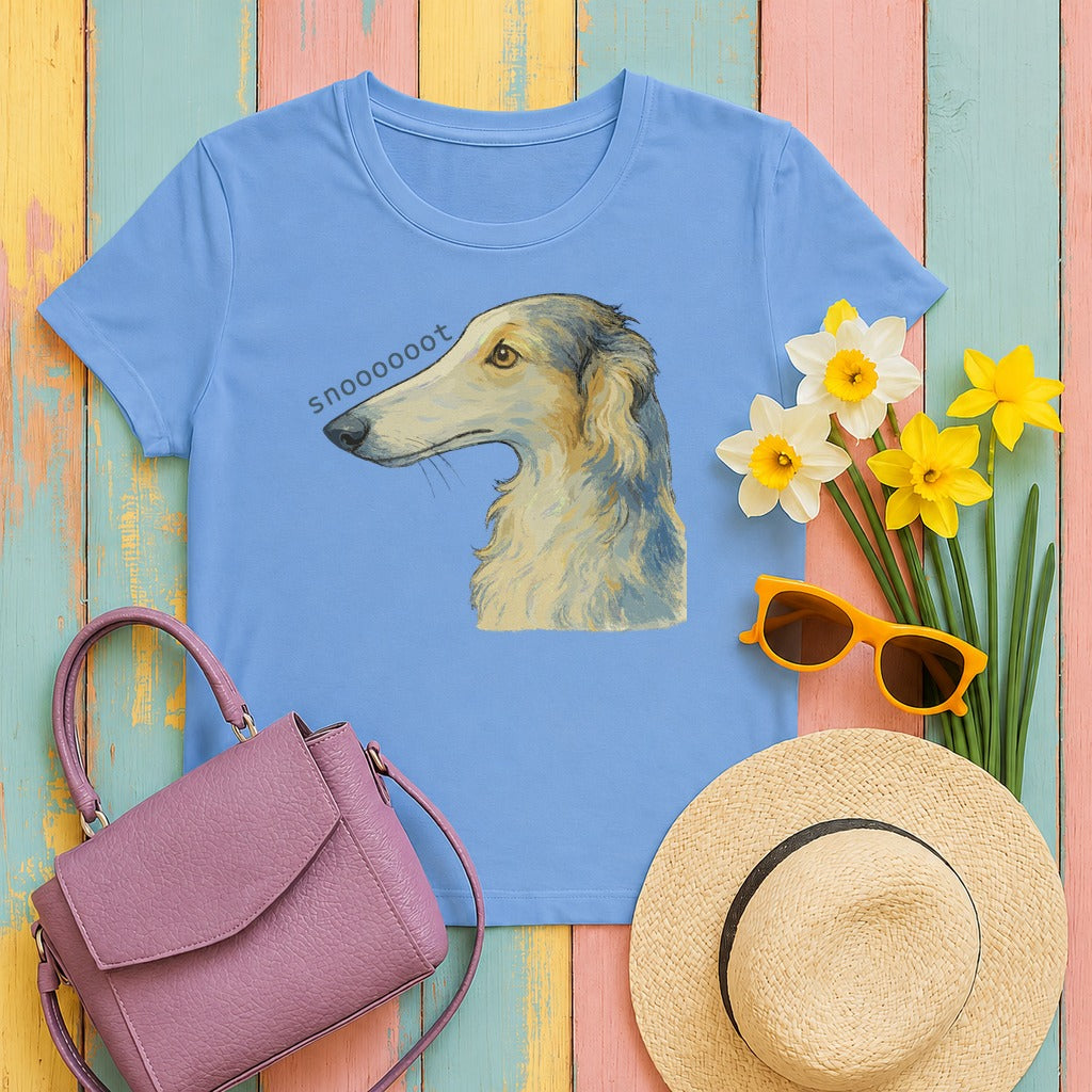 Snooooot Funny Borzoi Dog Meme Art T-Shirt in Carolina Blue