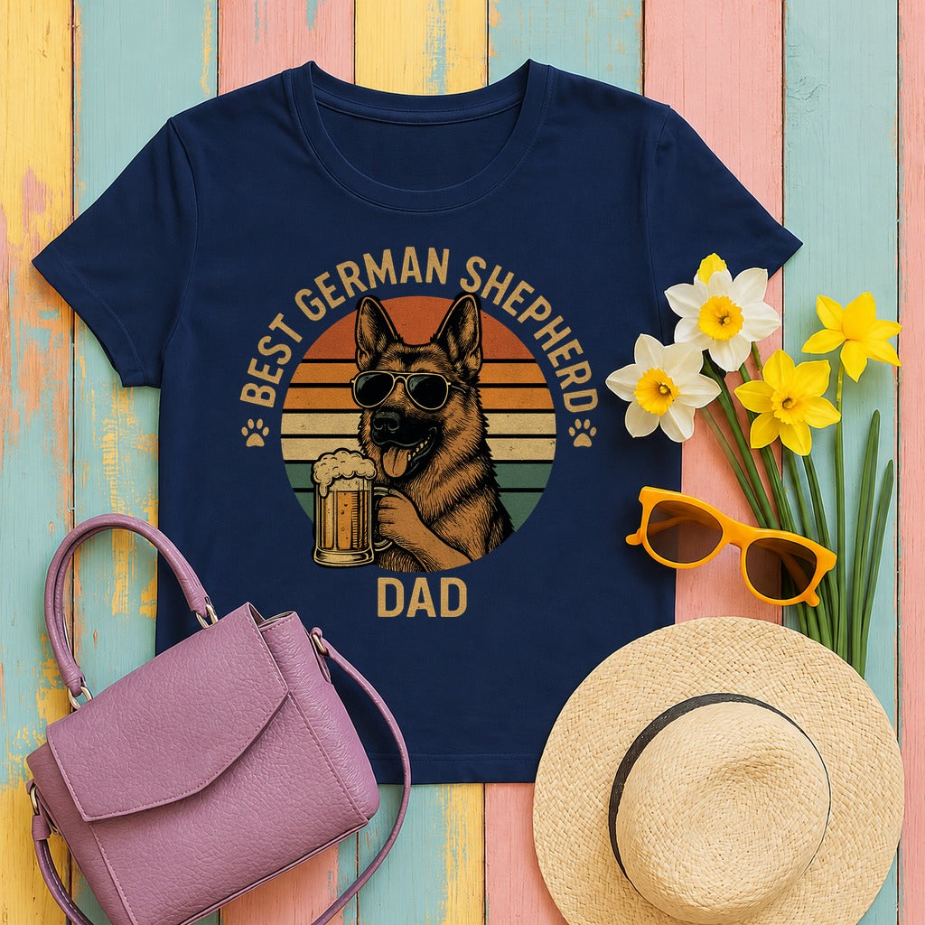 Best German Shepherd Dad Beer Lover Gift Funny T-Shirt in Navy
