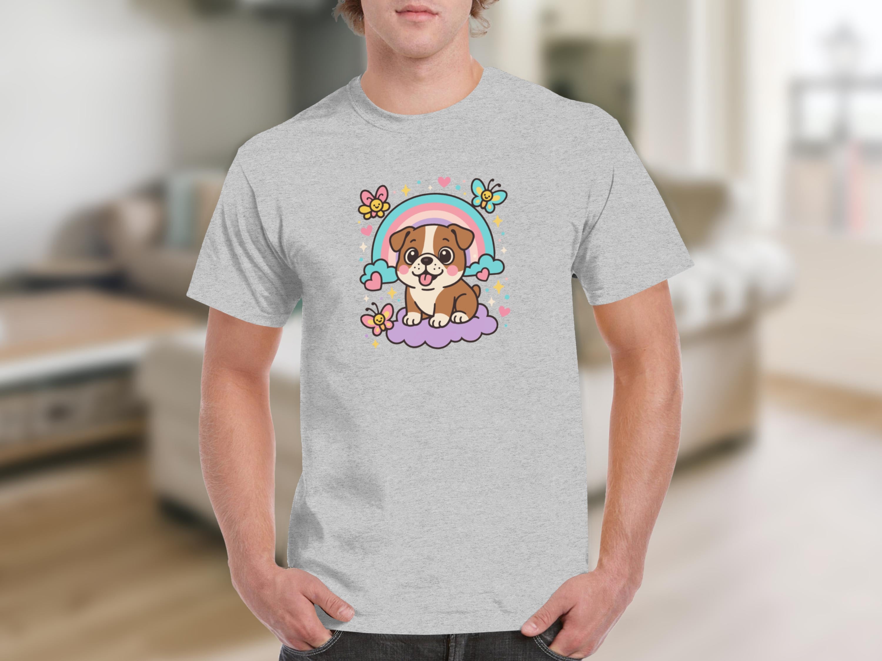 Cute Puppy with Rainbow and Flowers T-shirt