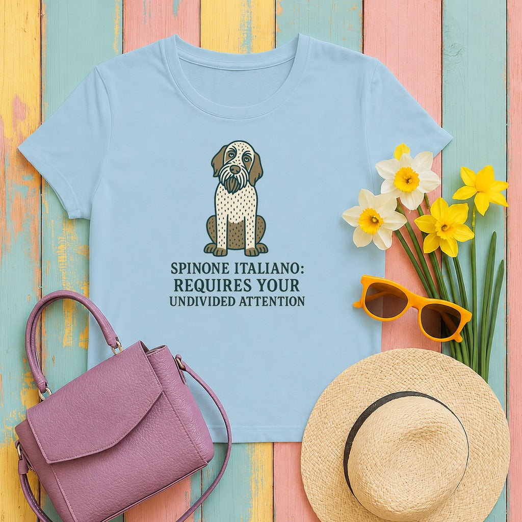 Spinone Italiano Requires Your Undivided Attention Tee in Light Blue