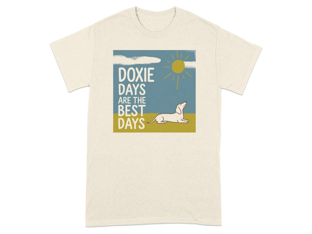 Cream t-shirt with dachshund and text "Doxie Days Are The Best Days".