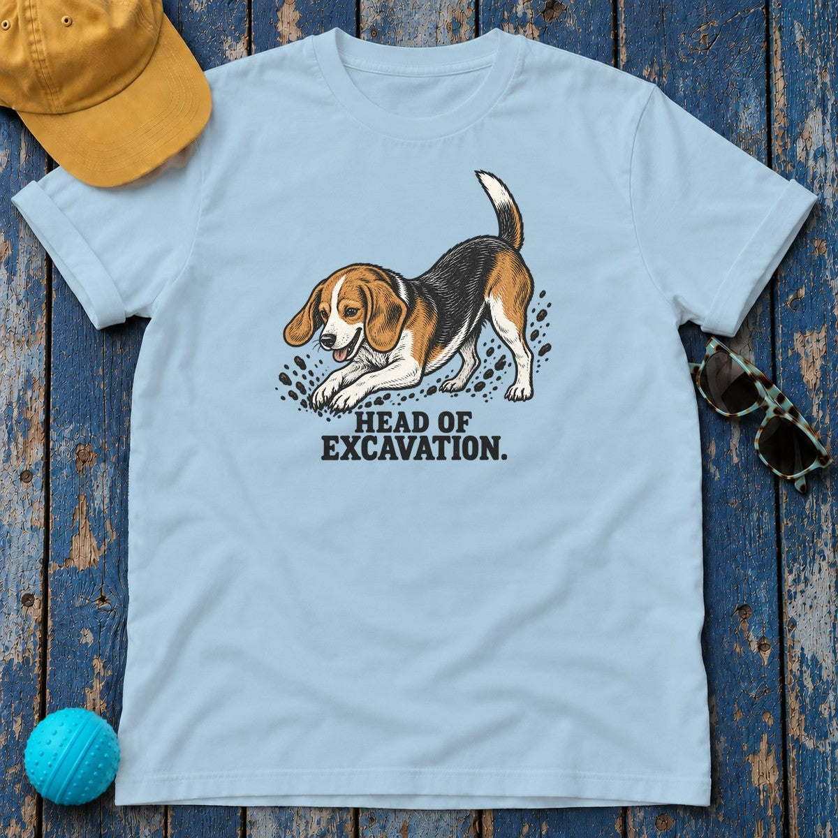 Head of Excavation Beagle T-Shirt in Light Blue - flat lay