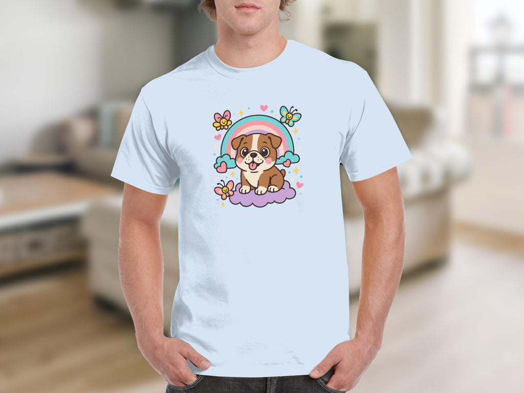 Cute Puppy Floating on Cloud with Rainbow T-shirt