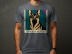 German Shepherd portrait with "Endless Hunger" text on a grey t-shirt.