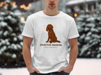 White t-shirt with "SELECTIVE HEARING SINCE PUPPYHOOD" and dog graphic.