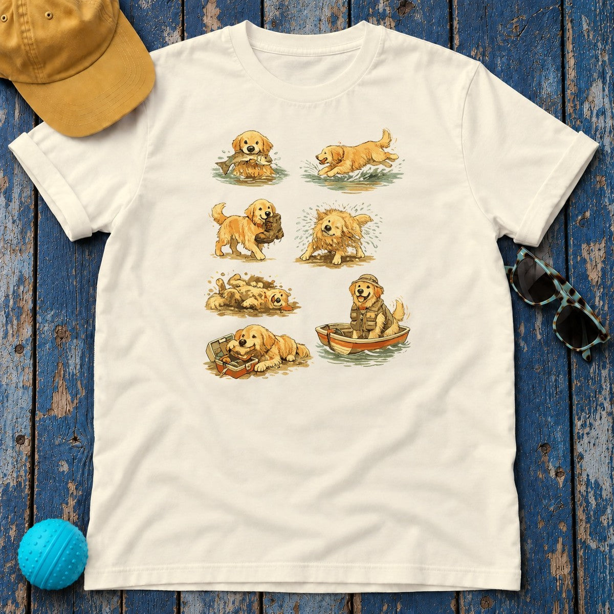 Golden Retriever Adventures T-Shirt in Natural