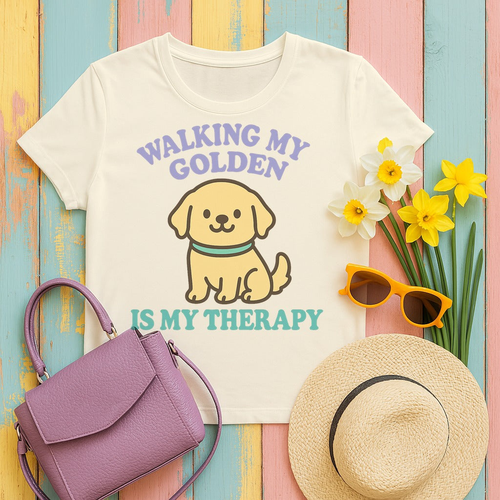 Walking My Golden Kawaii T-Shirt in Natural
