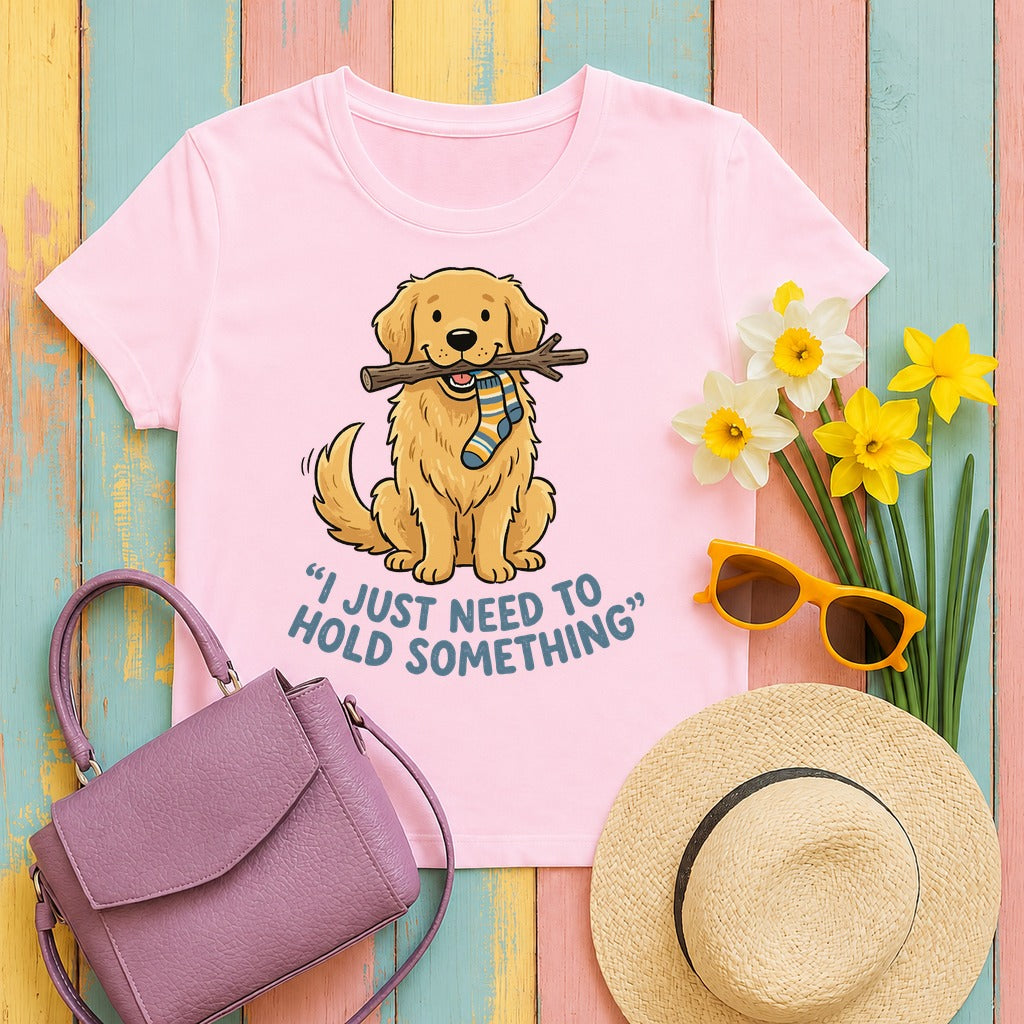 Hold Something Golden Retriever T-shirt in Light Pink