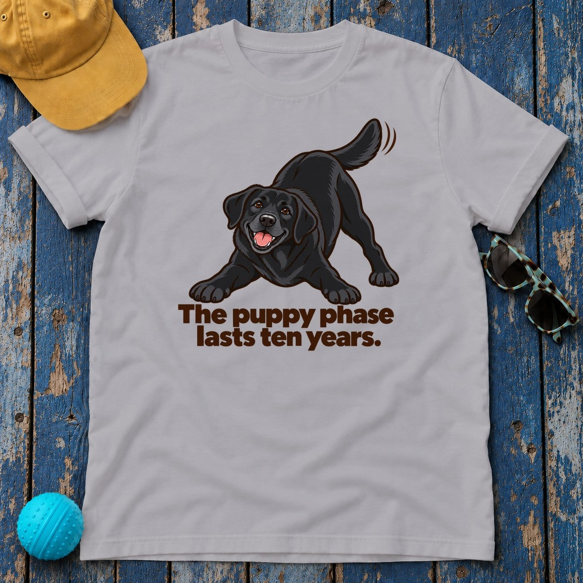 The Puppy Phase Lasts Ten Years Black Lab T-Shirt in Athletic Heather