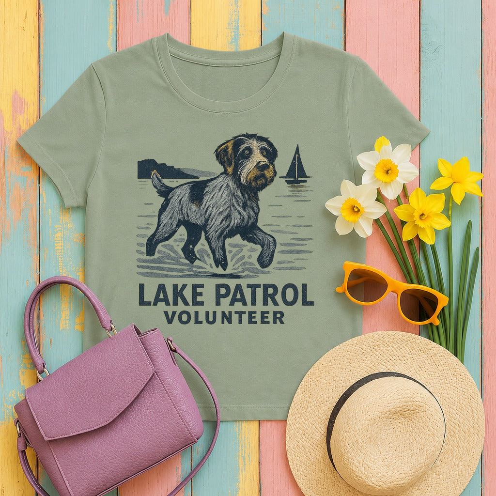 Wirehaired Pointing Griffon Lake Patrol Volunteer T-shirt in Sage
