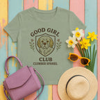 clumber spaniel good-girl-club tee flat lay hero