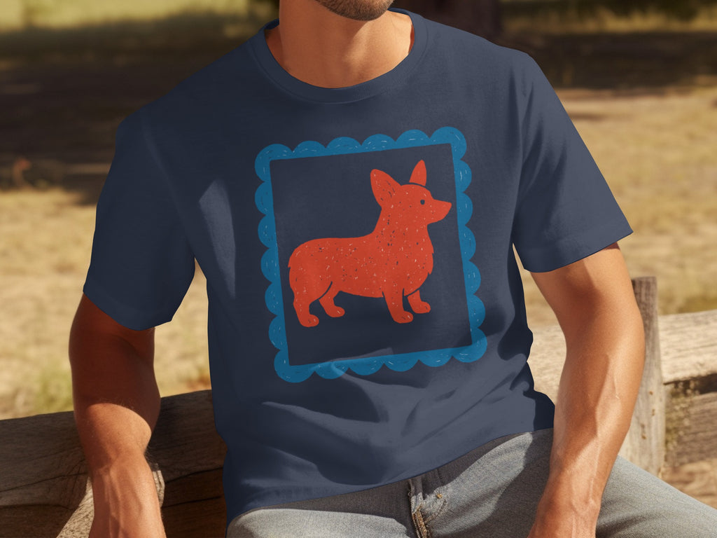 Corgi Graphic on Blue Frame Short Sleeve Shirt