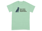 Mint green t-shirt with black Australian Shepherd silhouette and text.