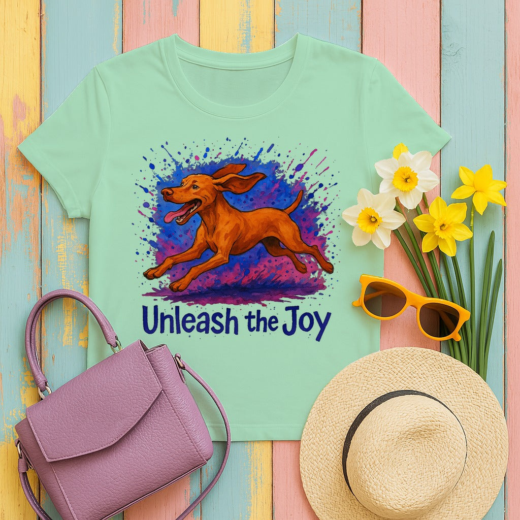 Unleash the Joy Vizsla Art T-Shirt in Mint Green