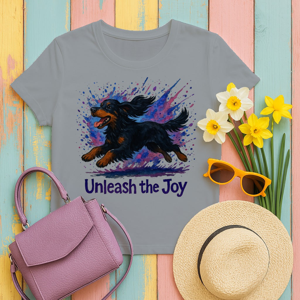 Vibrant Unleash the Joy Gordon Setter T-Shirt in Gravel