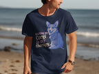 Navy t-shirt with a blue Corgi illustration and "Walking my Corgi is my therapy." text.