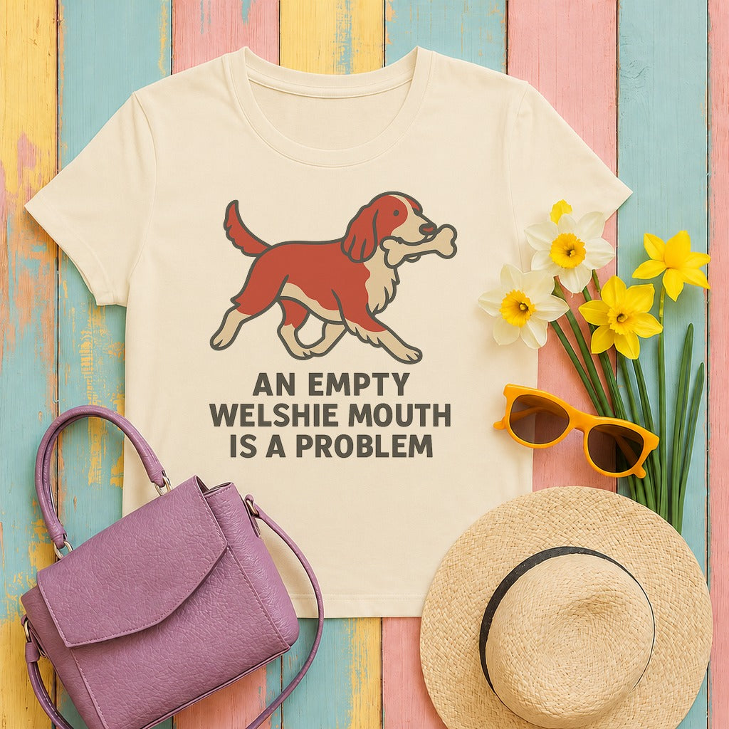 welsh-springer unsolved-empty-mouth tee flat lay hero v8