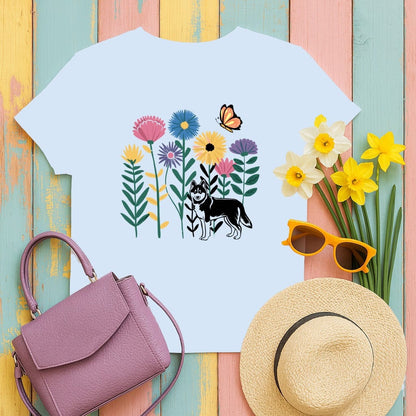 Floral Dog And Butterfly Print Short Sleeve T-shirt product type