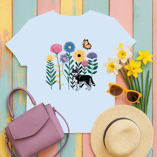 Floral Dog And Butterfly Print Short Sleeve T-shirt product type