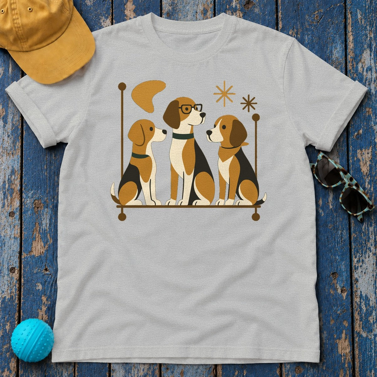 Mid-Century Beagle Trio T-shirt in Sport Grey