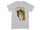 Sheltie dog peeking through an open door, text "Personally Invested in Your Business".