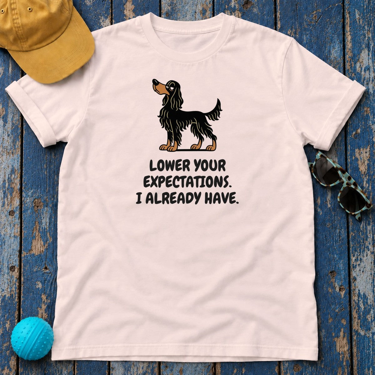 Gordon Setter Lower Your Expectations Tee in Soft Pink
