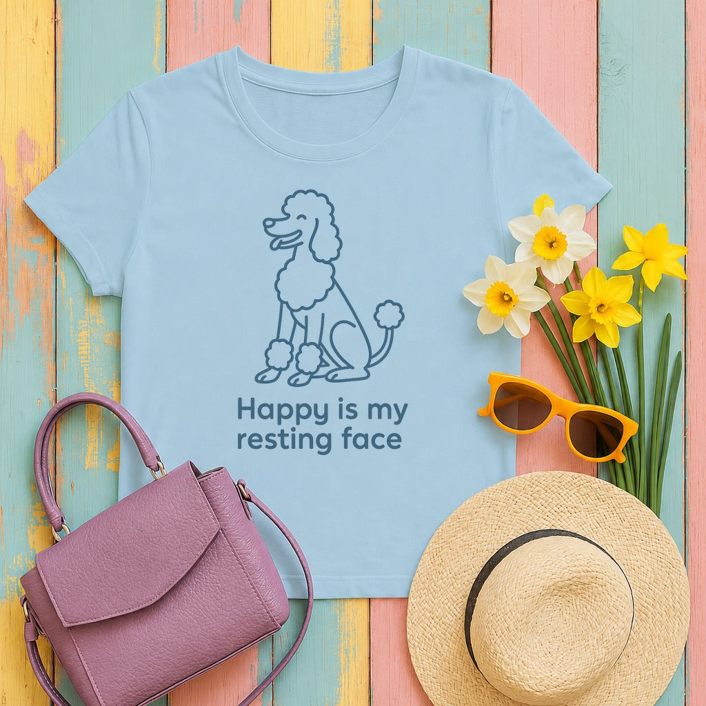 Happy Is My Resting Face - Funny Poodle T-shirt in Light Blue
