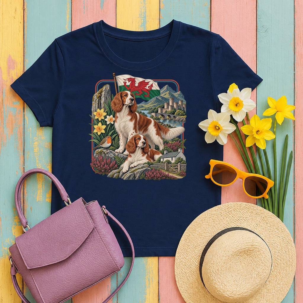 Welsh Springer Spaniel Wales Heritage tee, Navy