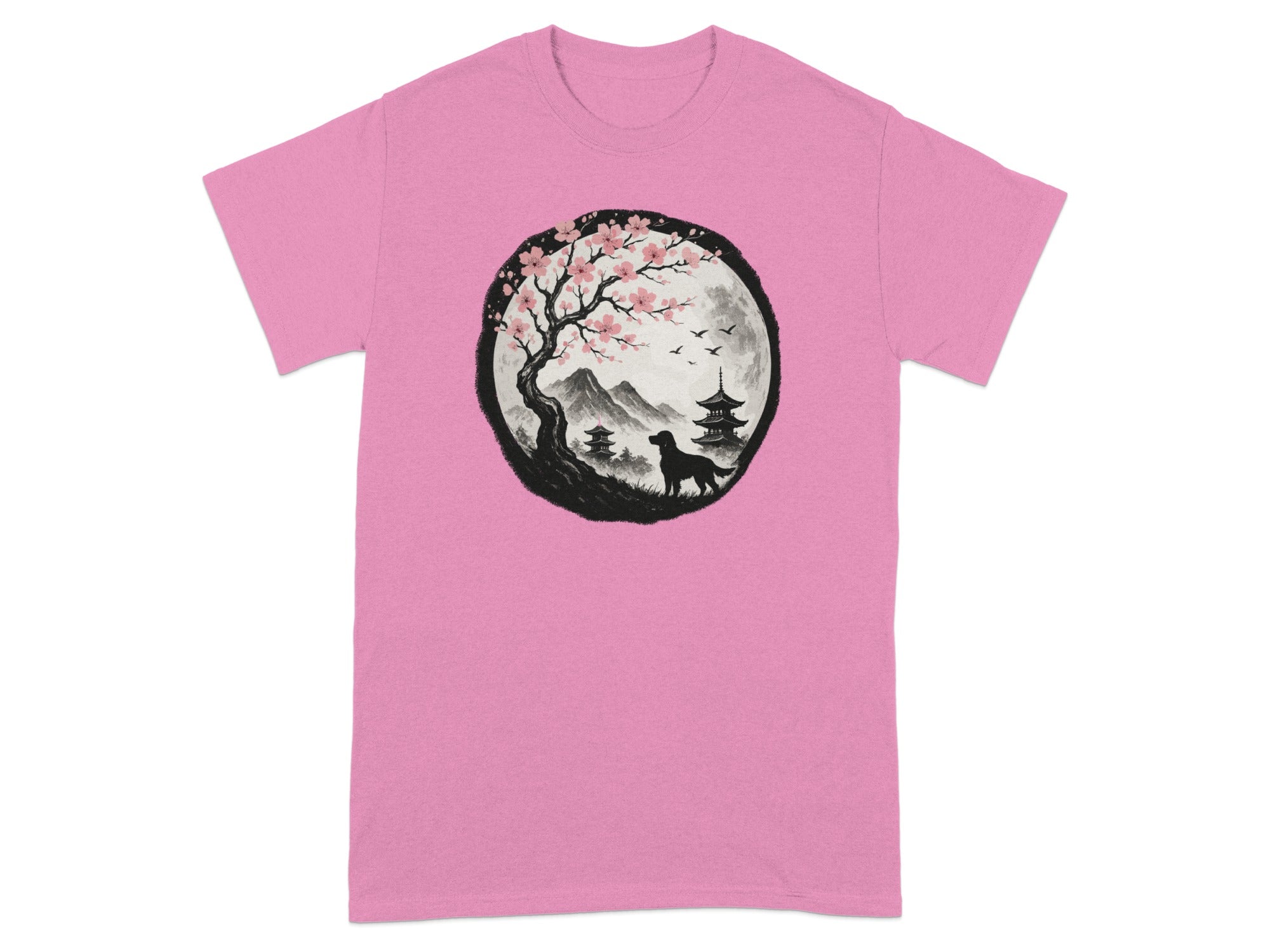 Cherry Blossom and Mountain Scene T-Shirt