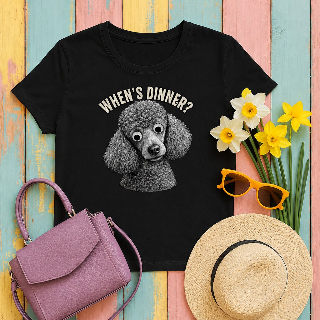 Googly Poodle 'When's Dinner?' T-Shirt in Black