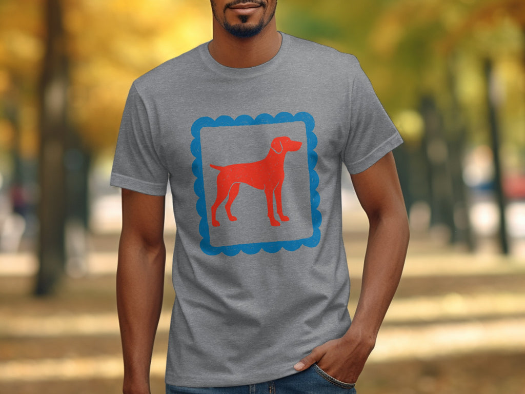 Stylish T-shirt with Red Dog Design in Blue Frame