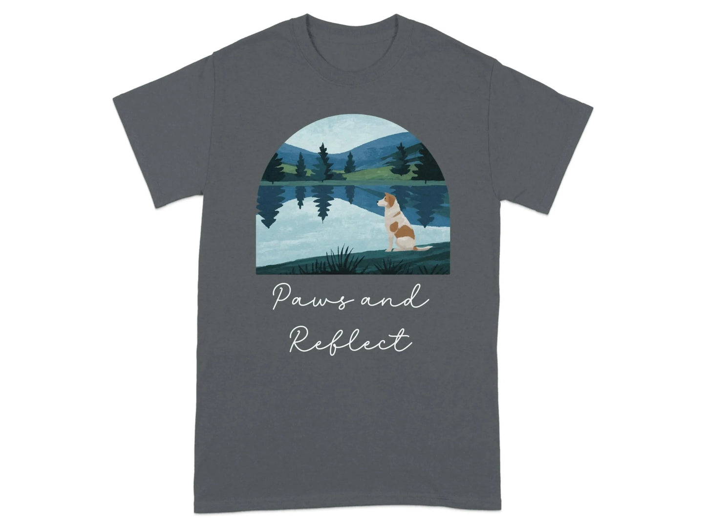 Dog At Lake Nature Outdoors Landscape Scenic Art T-Shirt T-shirt
